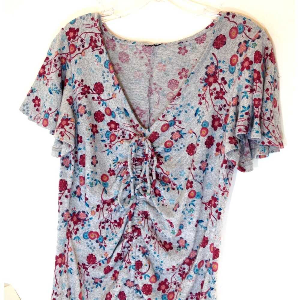 Disney Princess Gray Floral Short Sleeve Ruched Dress Size L - Picture 2 of 10